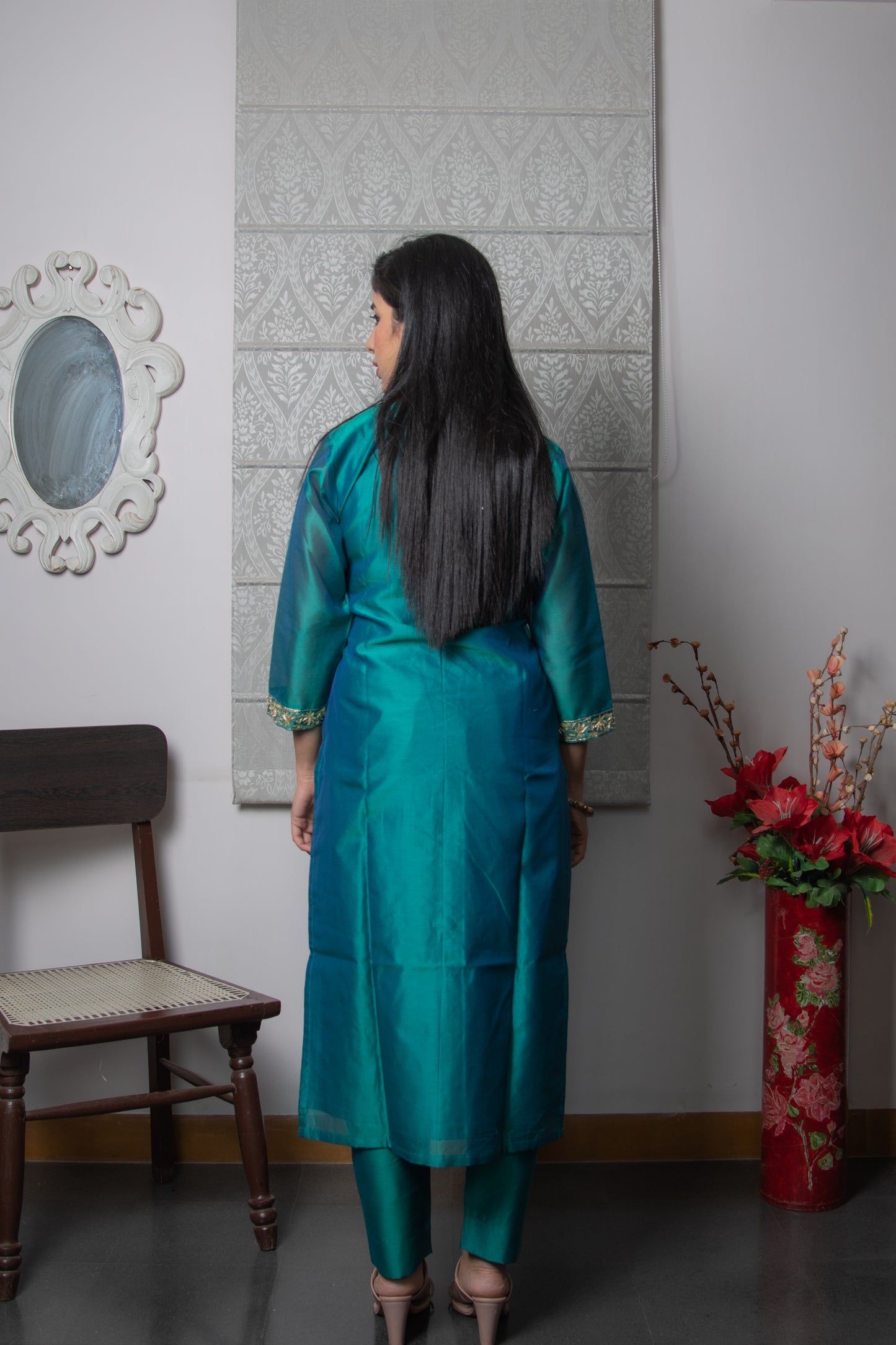 Chanderi Silk Teal Suit