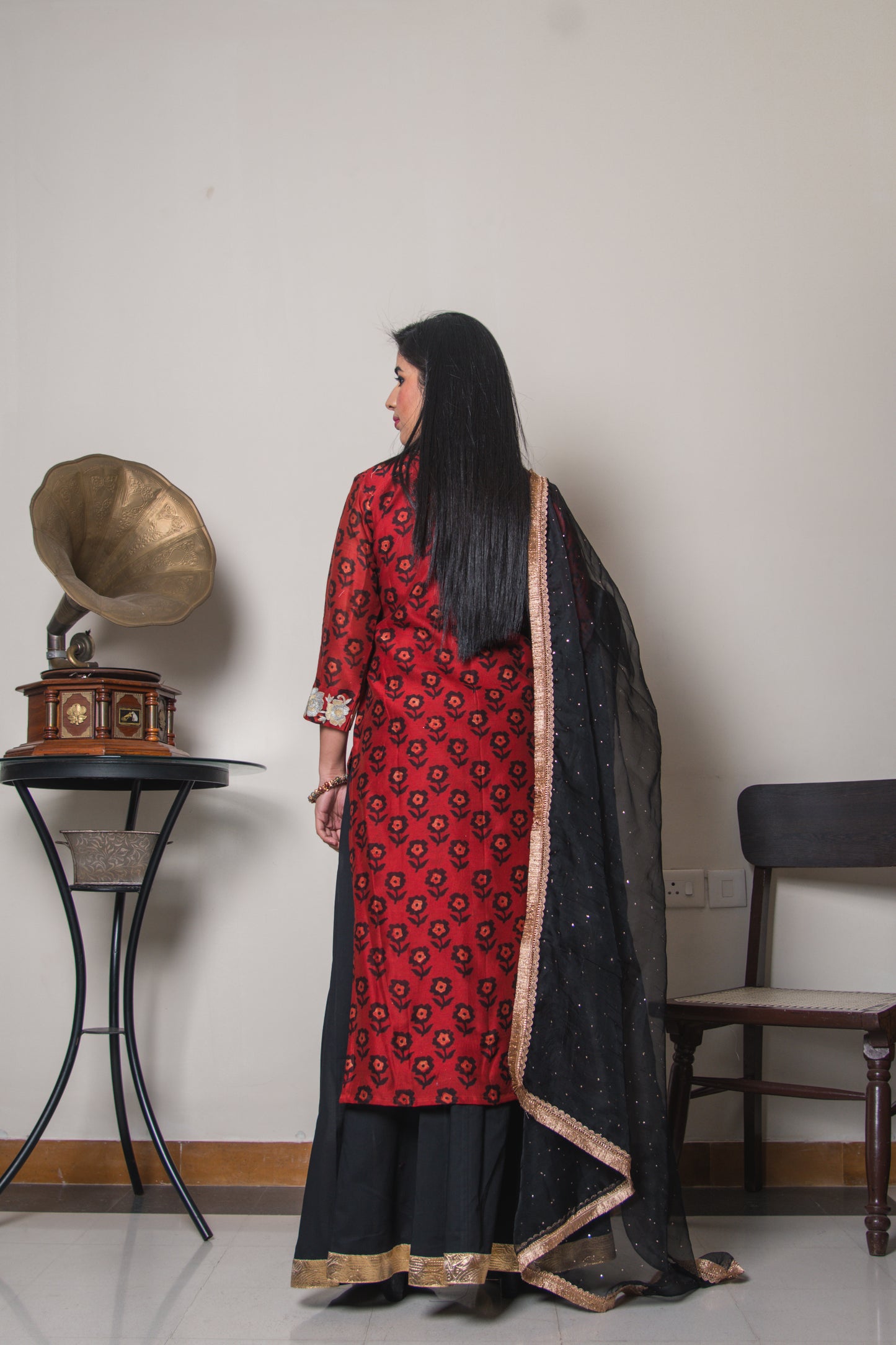 Carmine Block Print Kurta Sharara