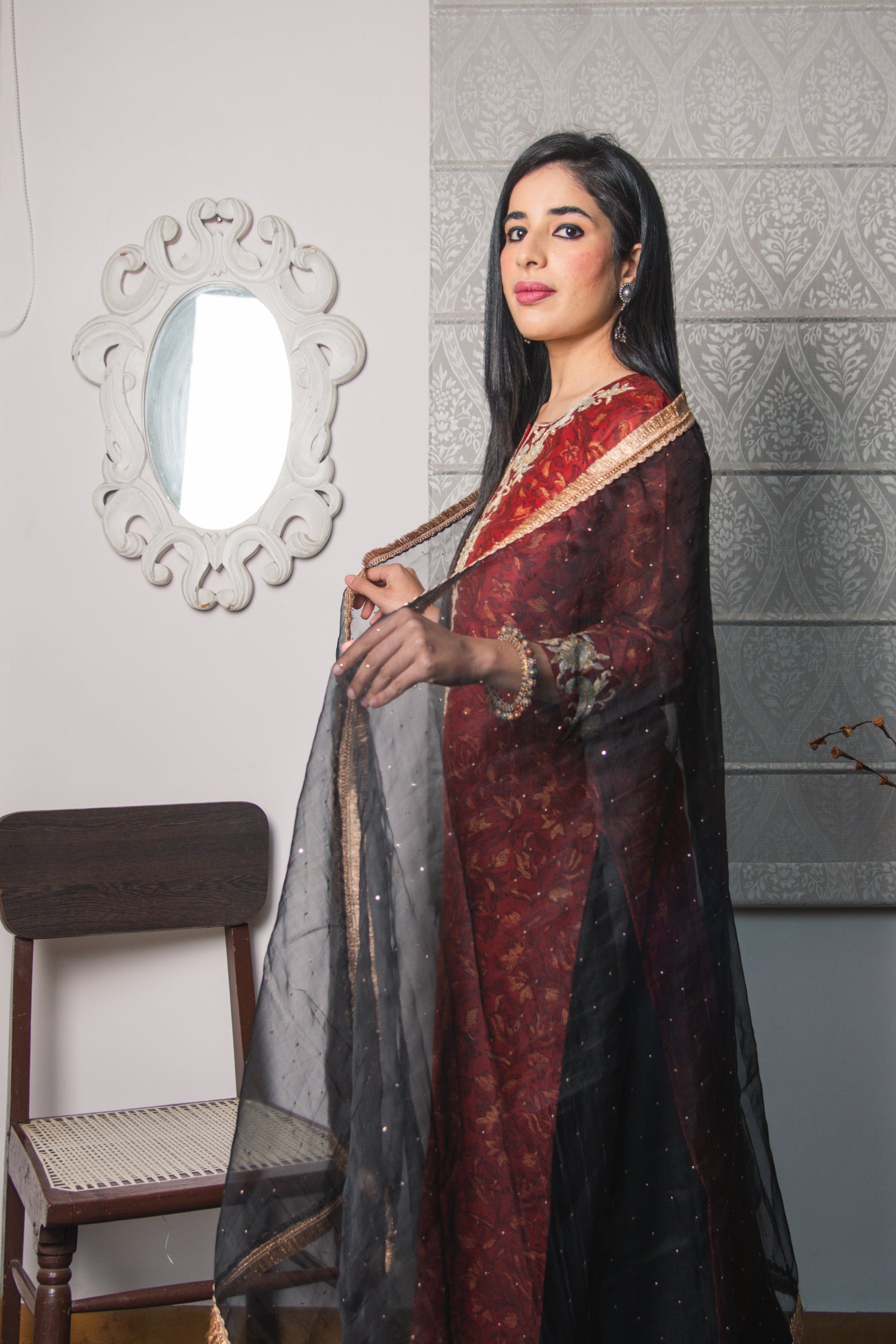 Brick Red Block Print Kurta Sharara