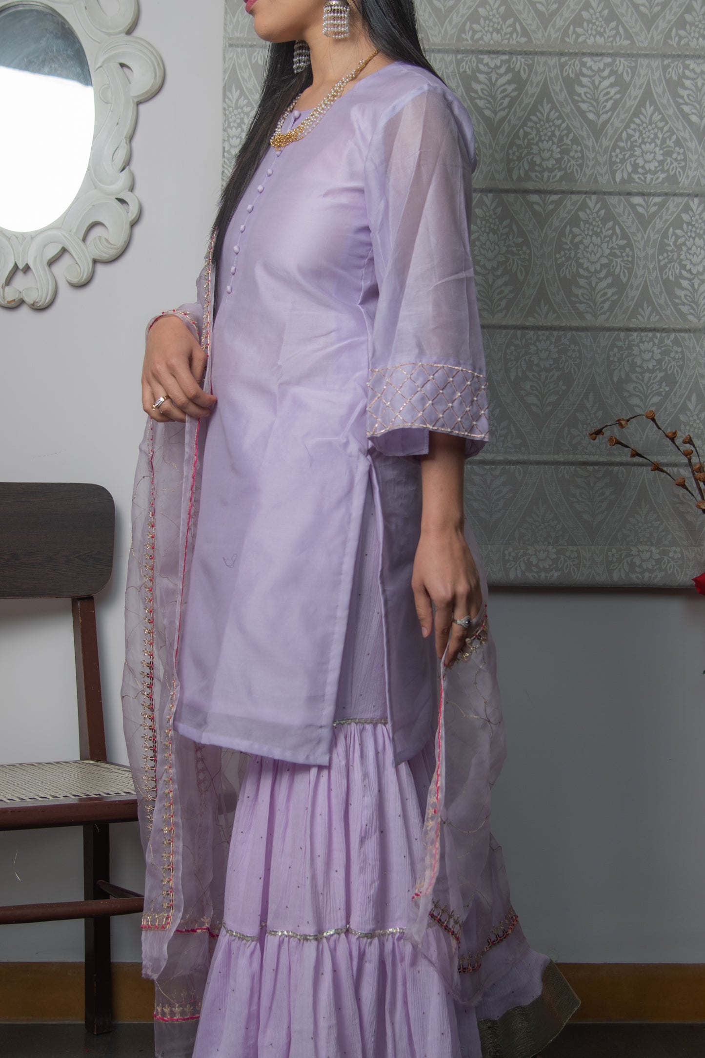 Lavender Chanderi Sharara Kurta