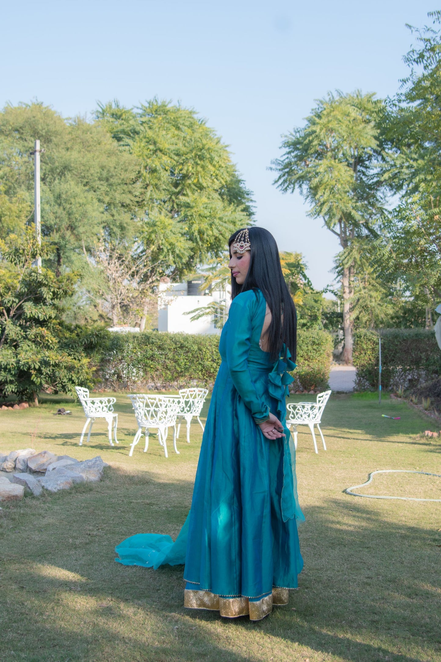 Teal Chanderi Anarkali