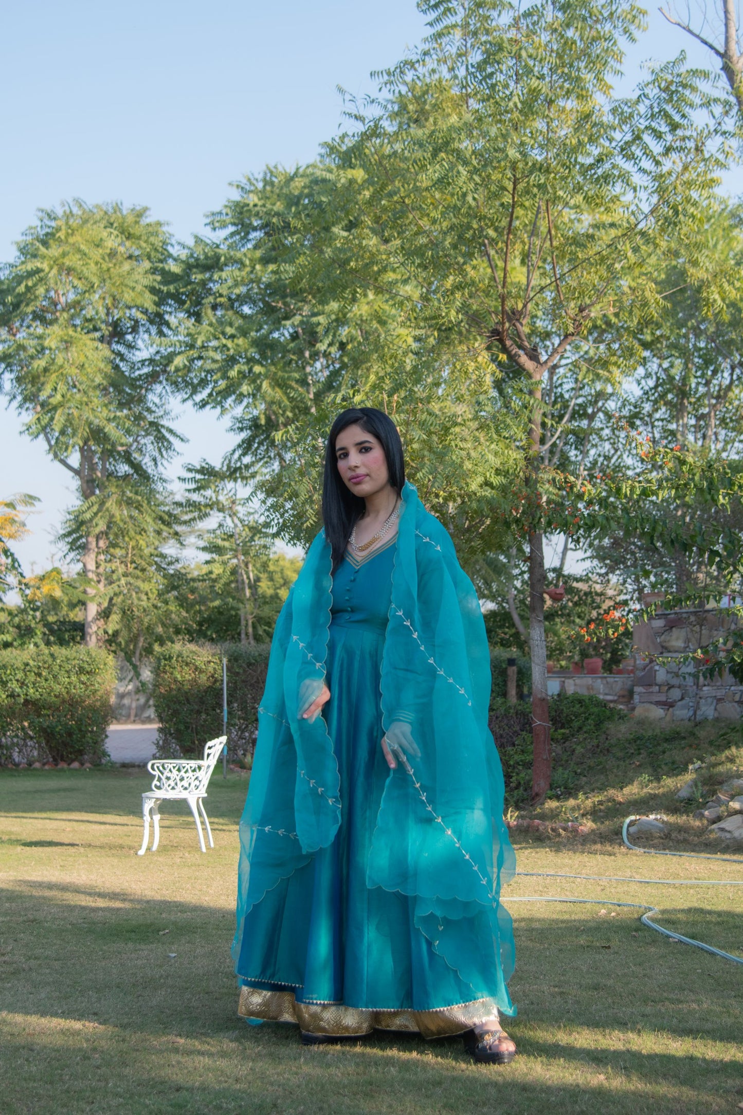 Teal Chanderi Anarkali