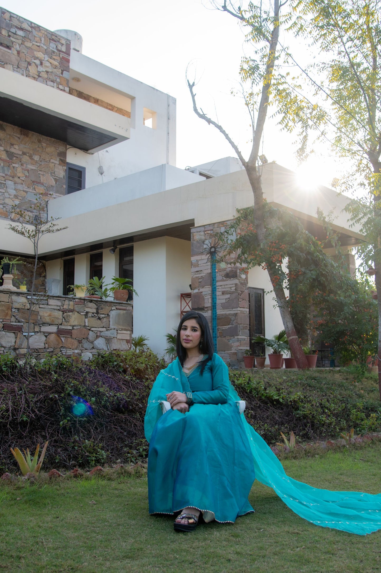 Teal Chanderi Anarkali