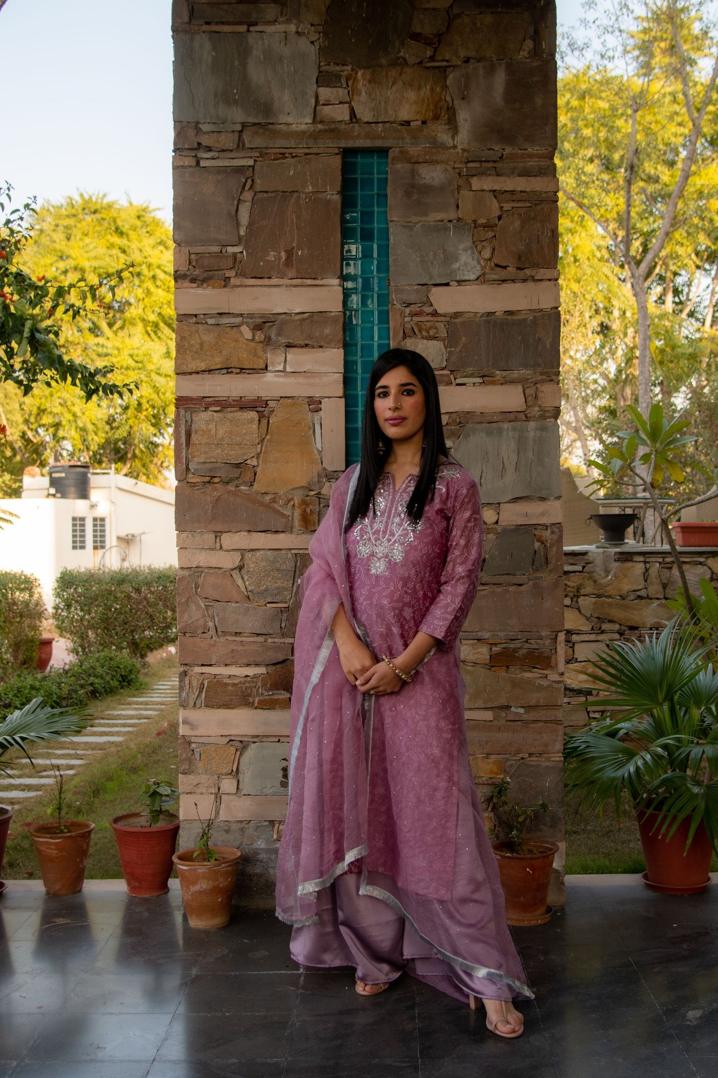 Dusty Mauve Chanderi Sharara Kurta