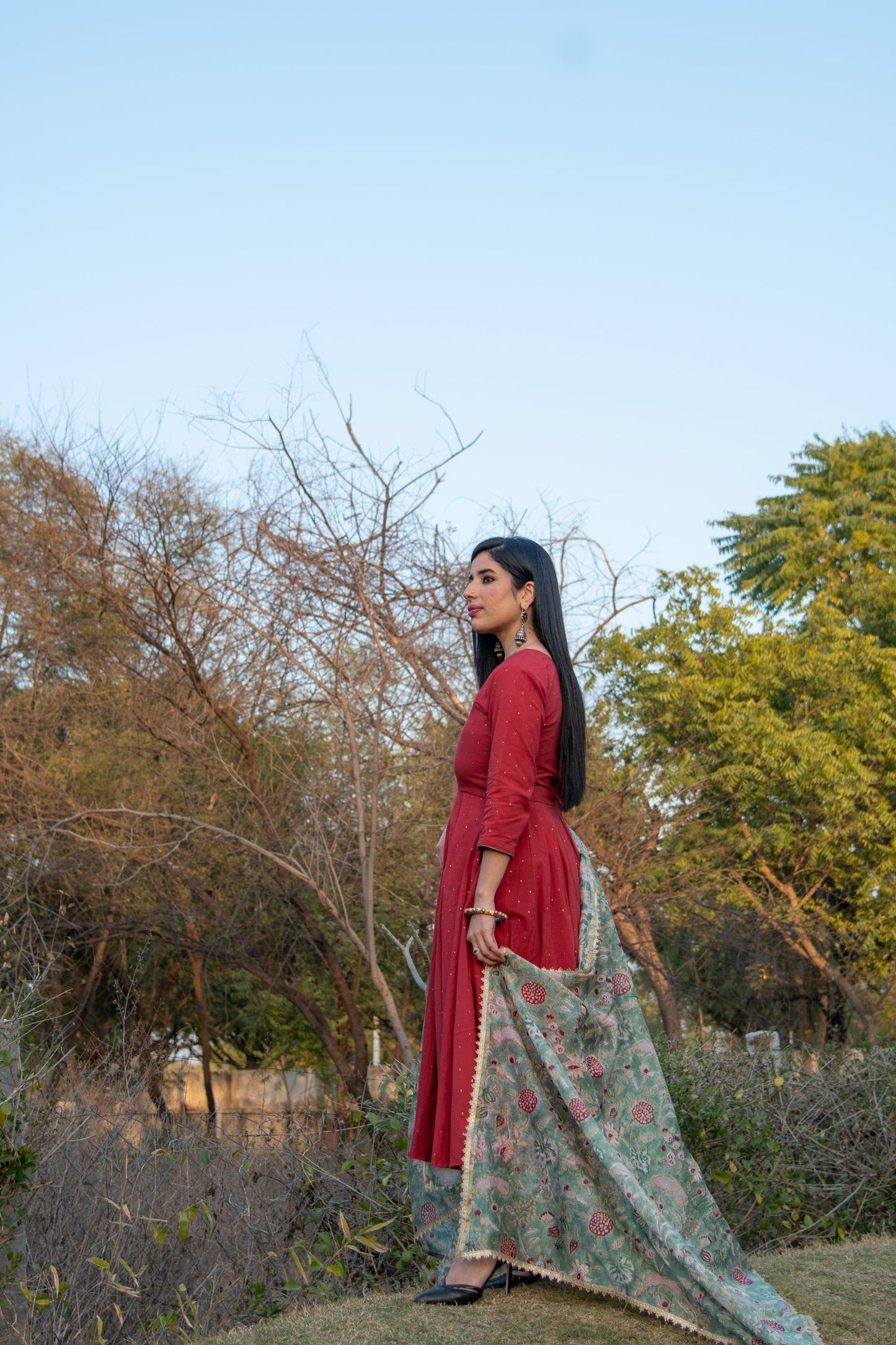 Rust Cotton Anarkali
