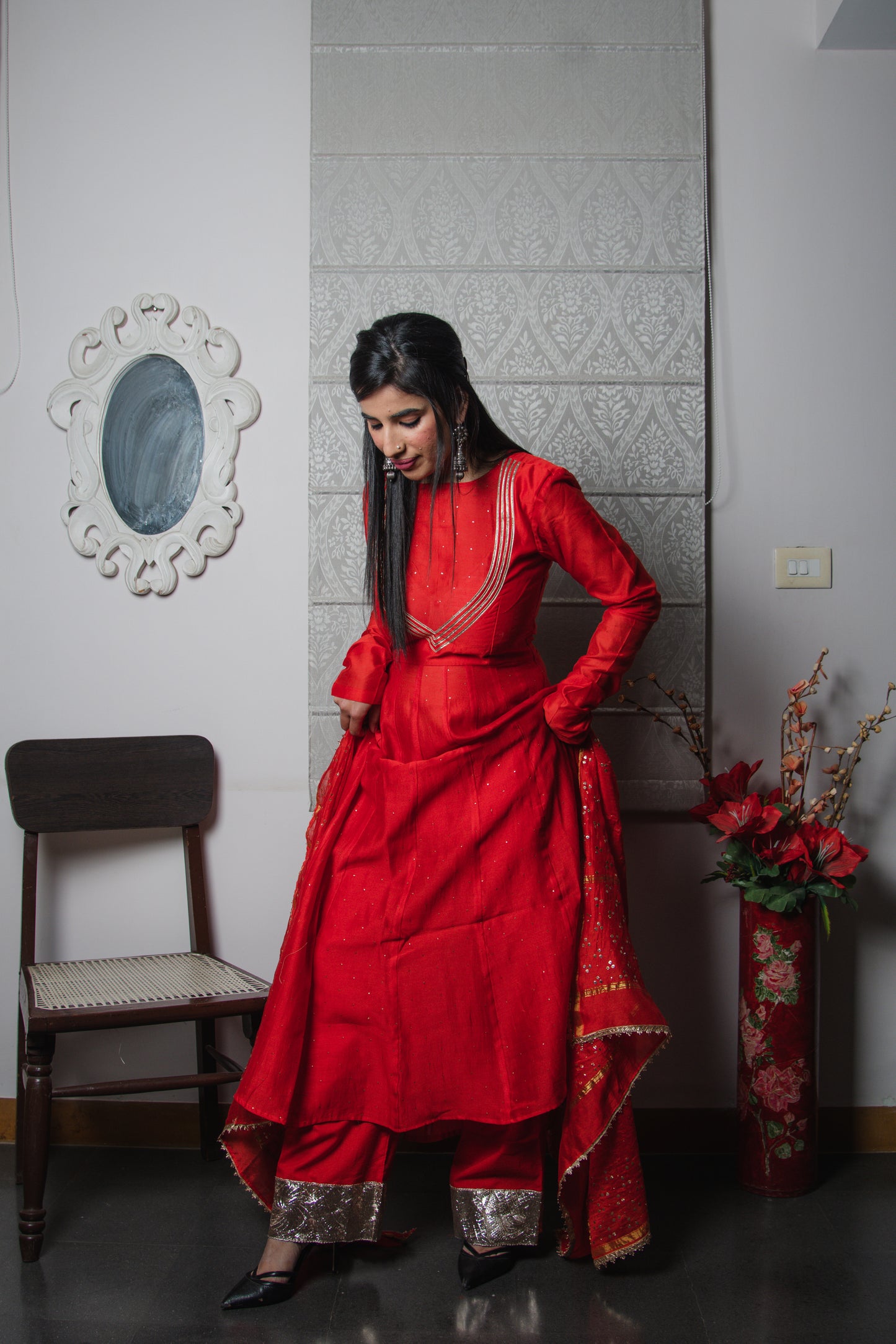 Classic Red Chanderi Anarkali