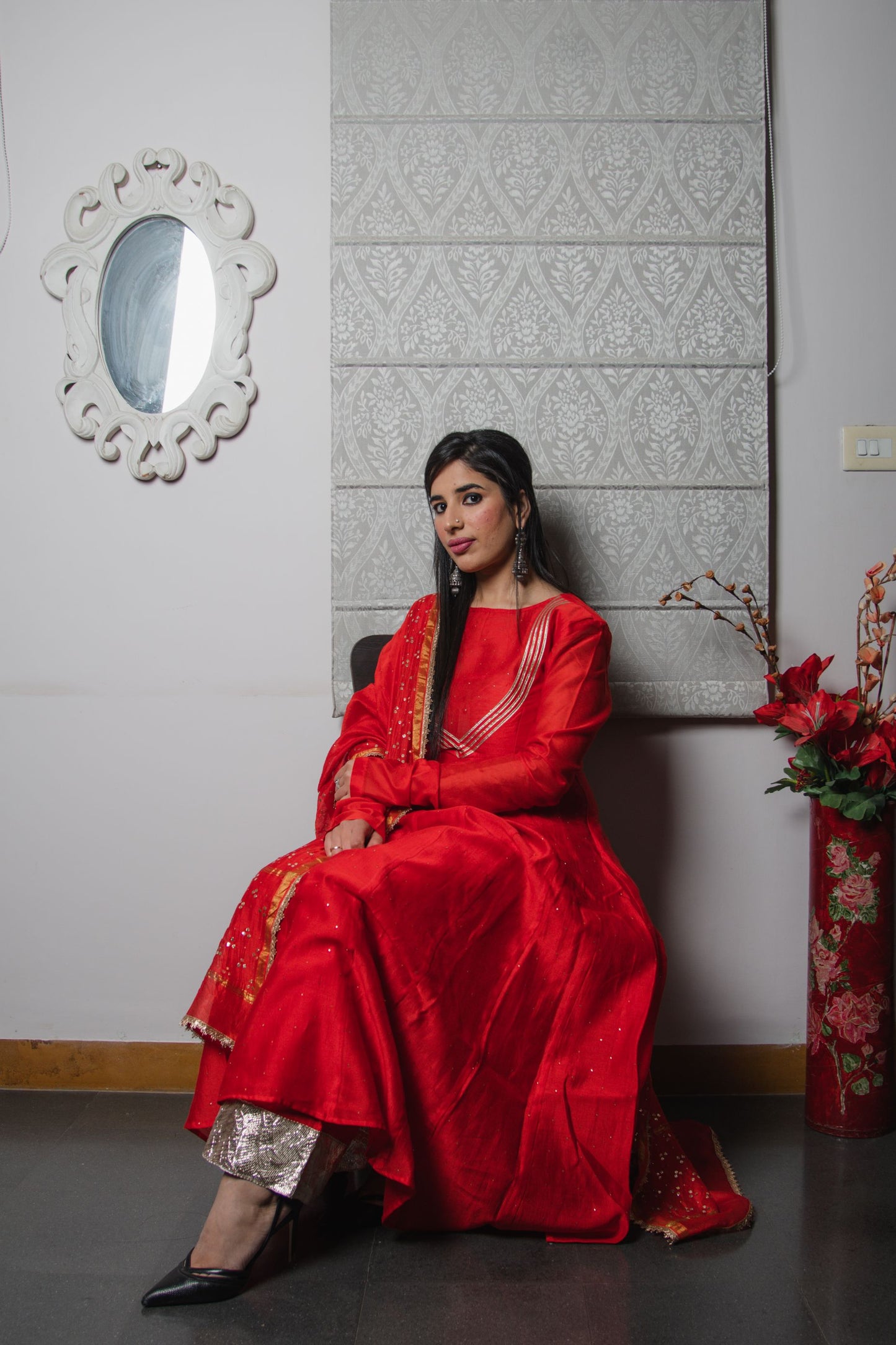 Classic Red Chanderi Anarkali