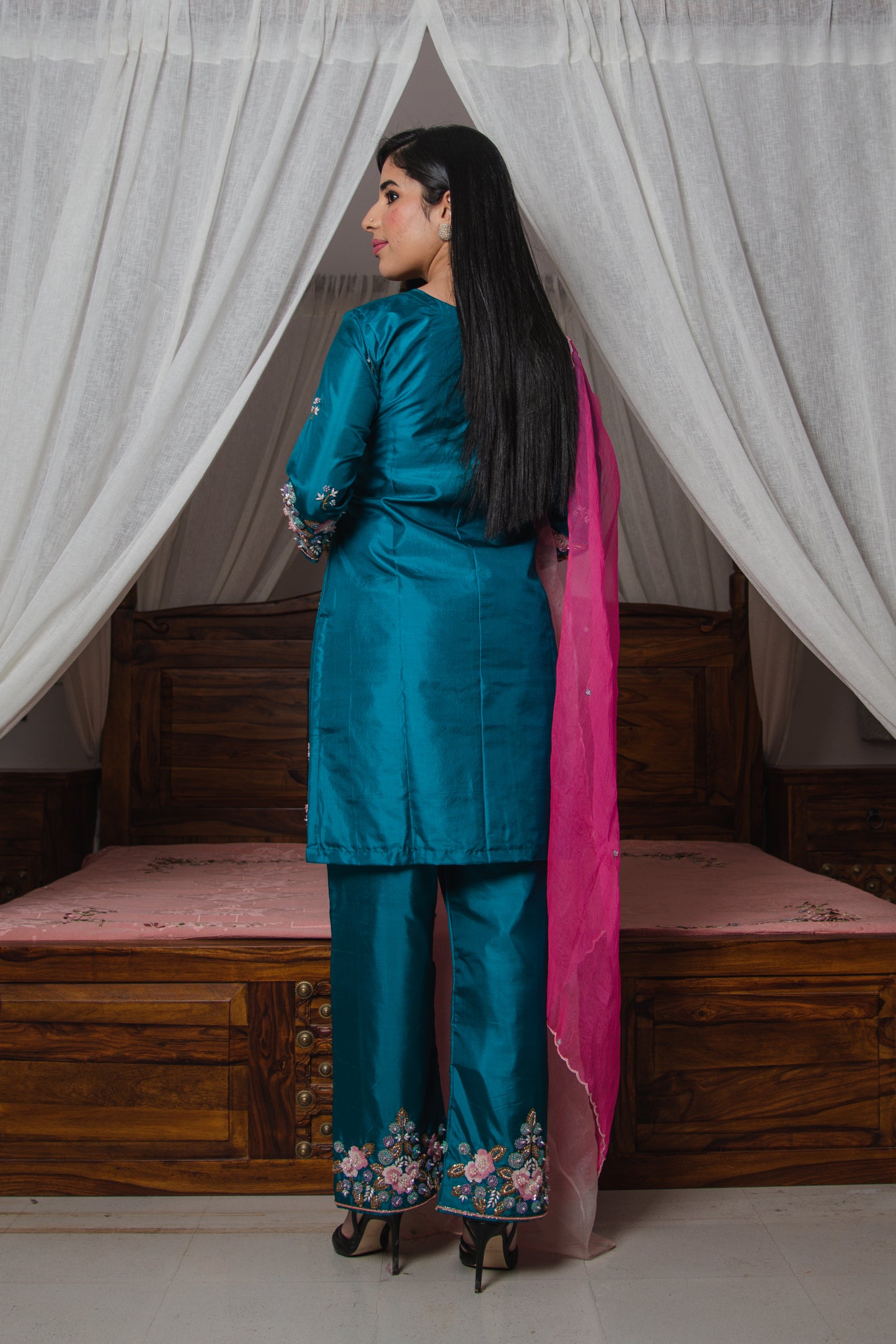 Ocean Blue Embellished Kurta Pants