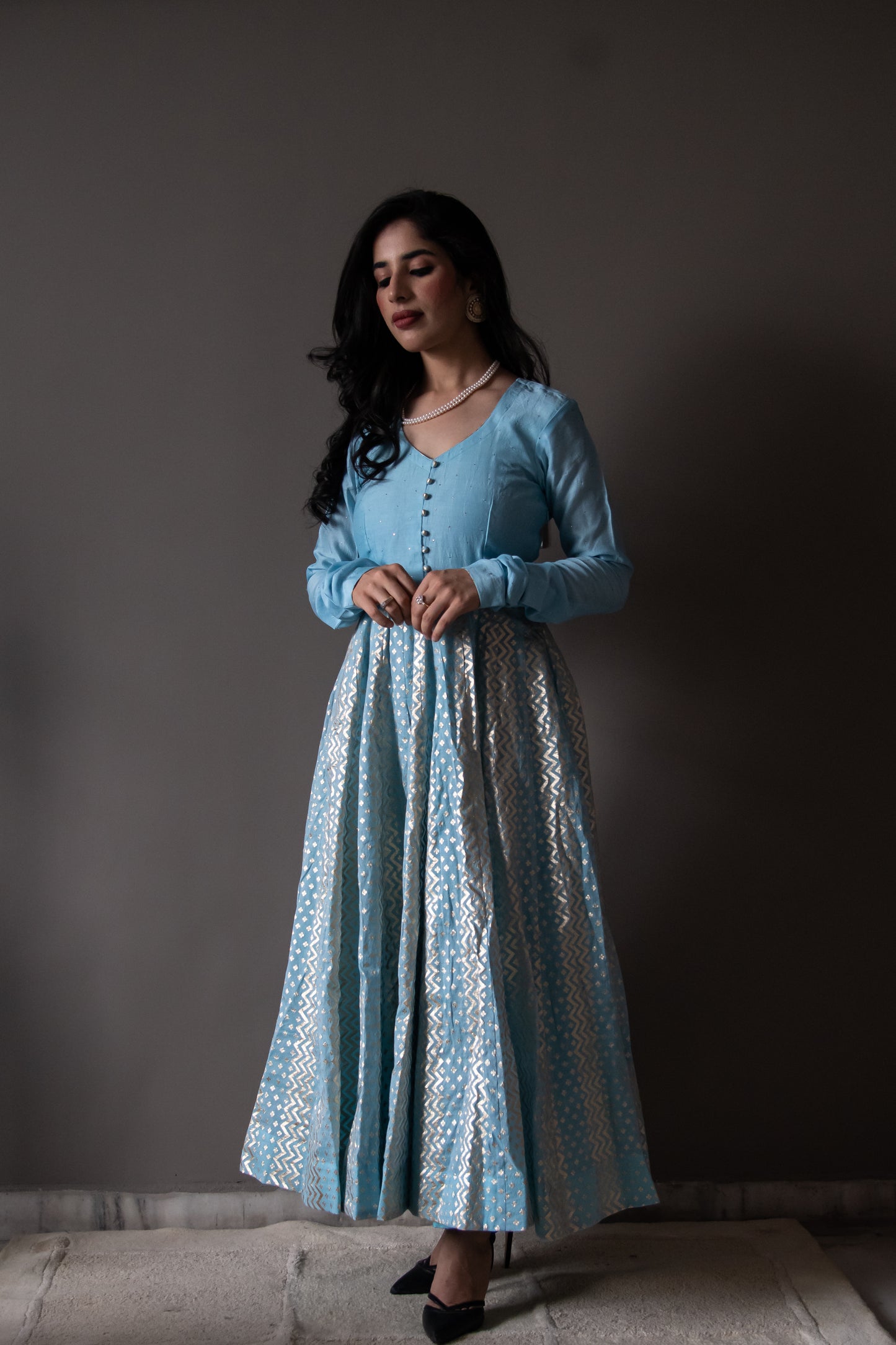 Blue Chanderi Anarkali