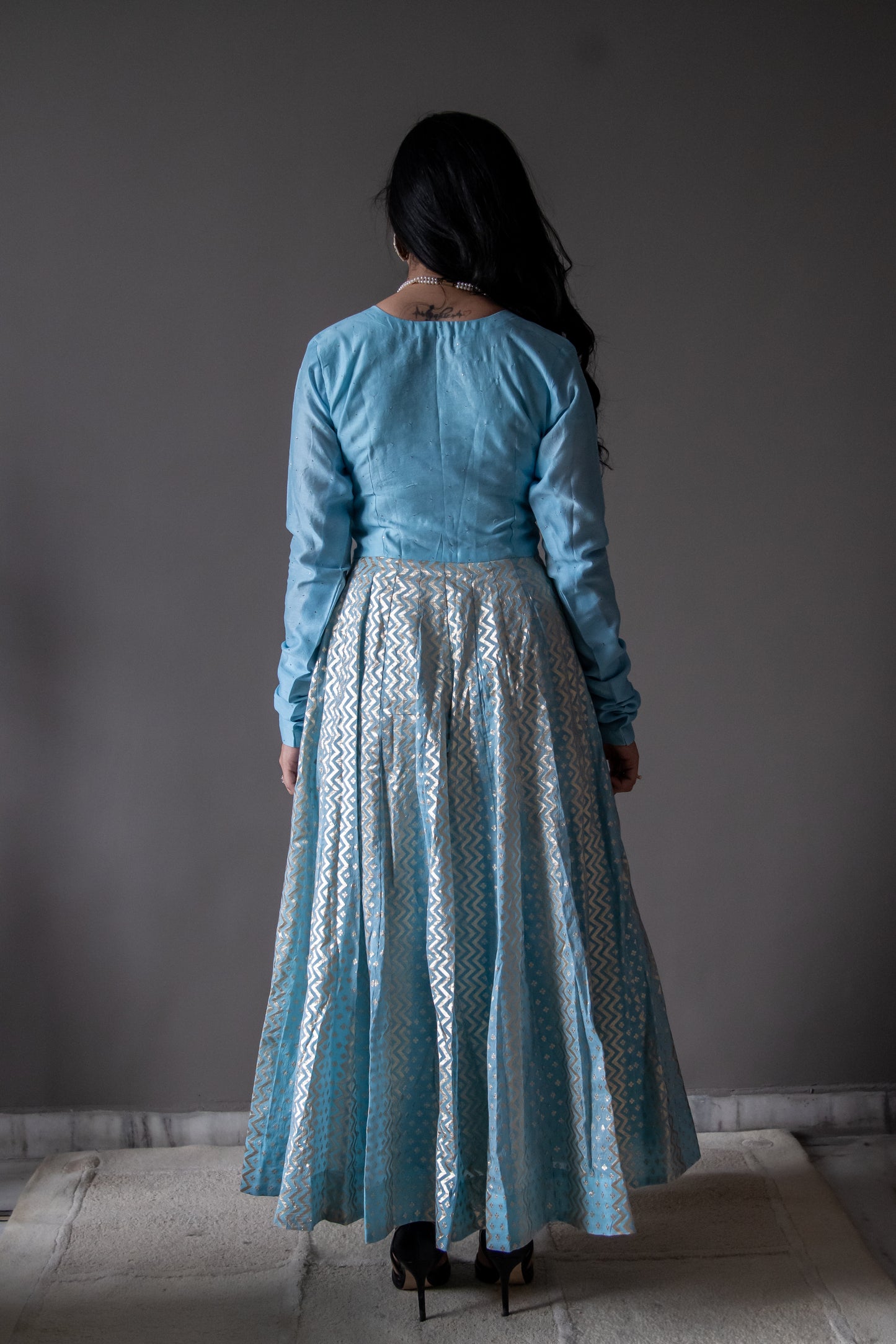 Blue Chanderi Anarkali