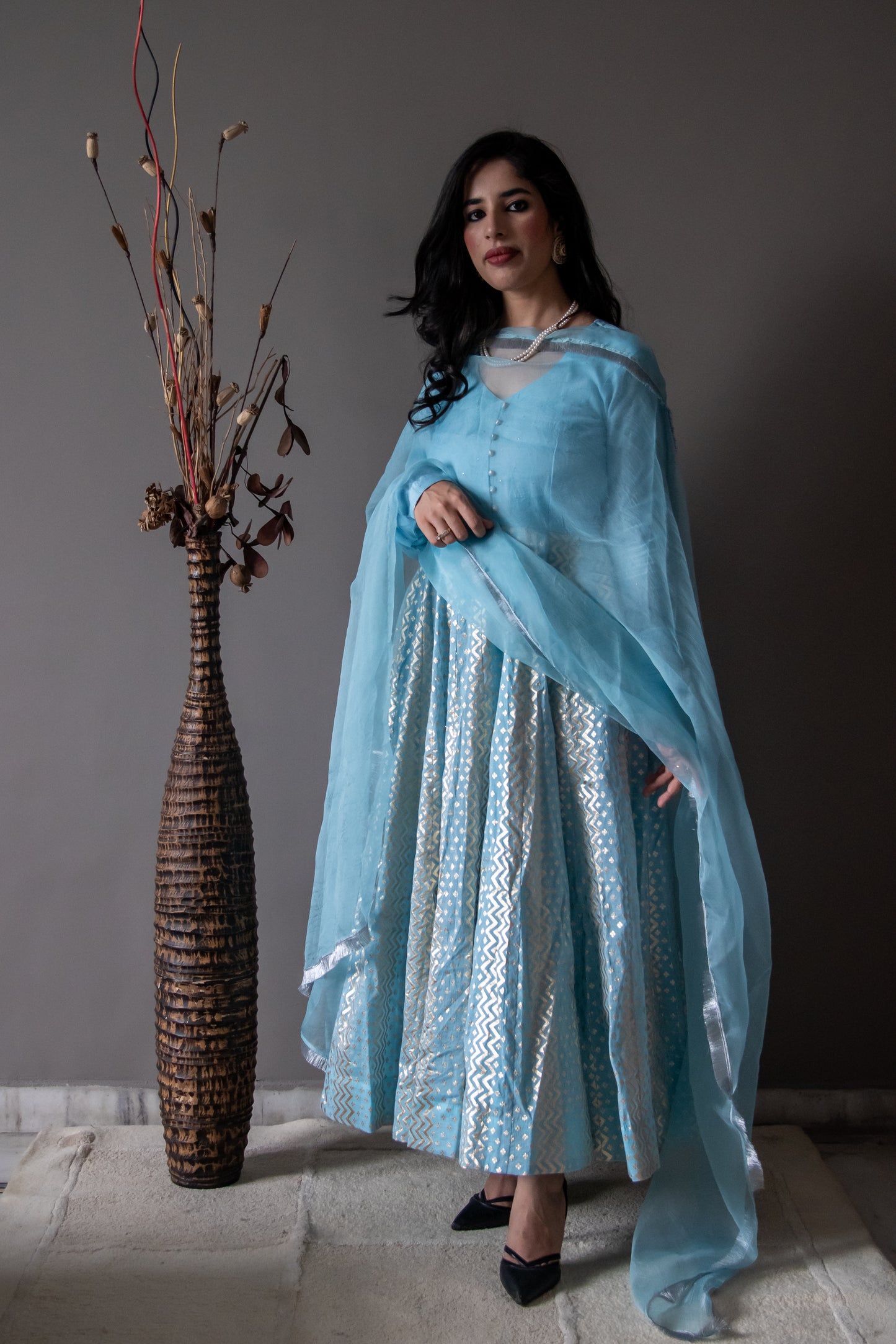 Blue Chanderi Anarkali