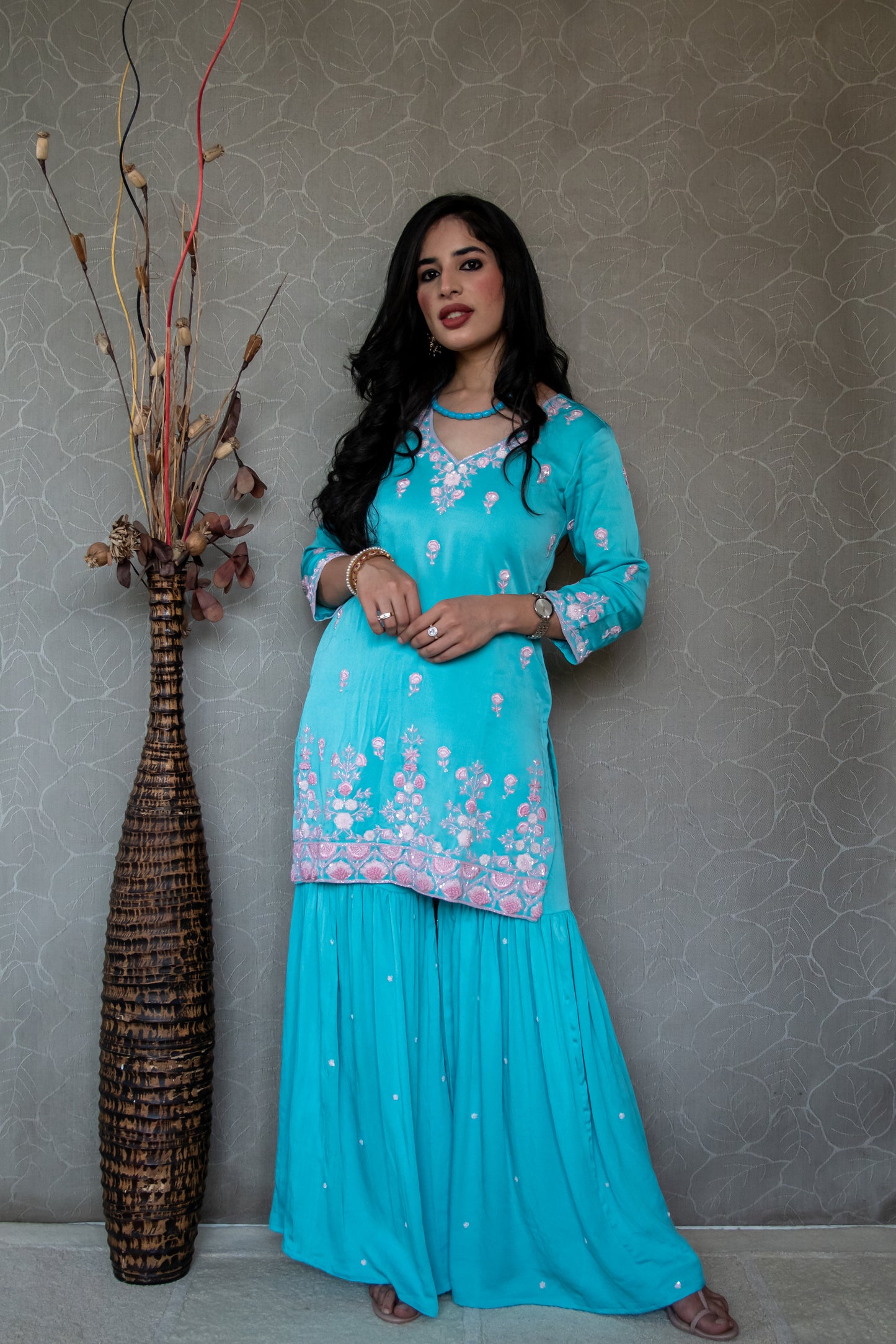 Turquoise Pure Crepe Gharara