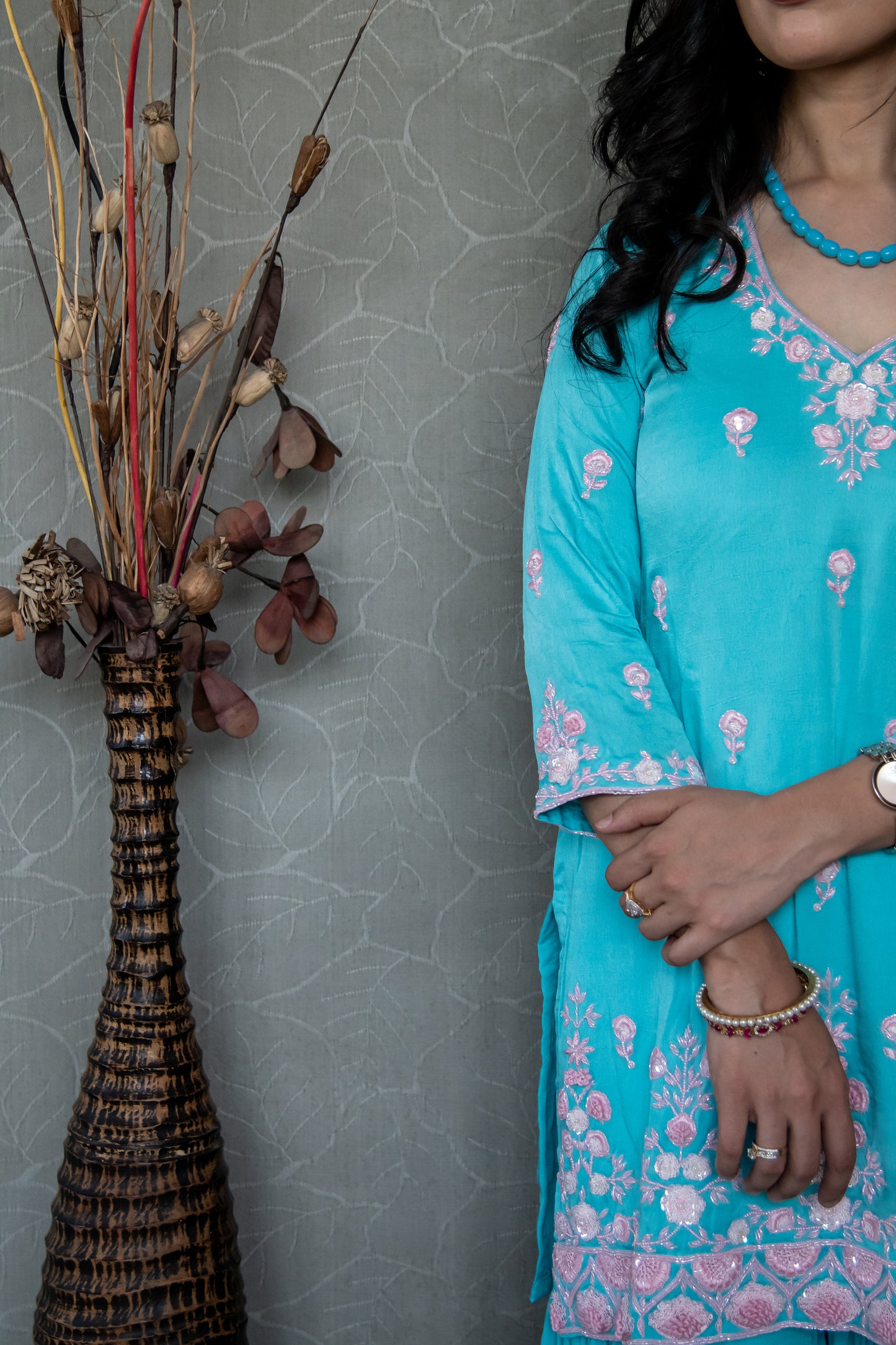 Turquoise Pure Crepe Gharara