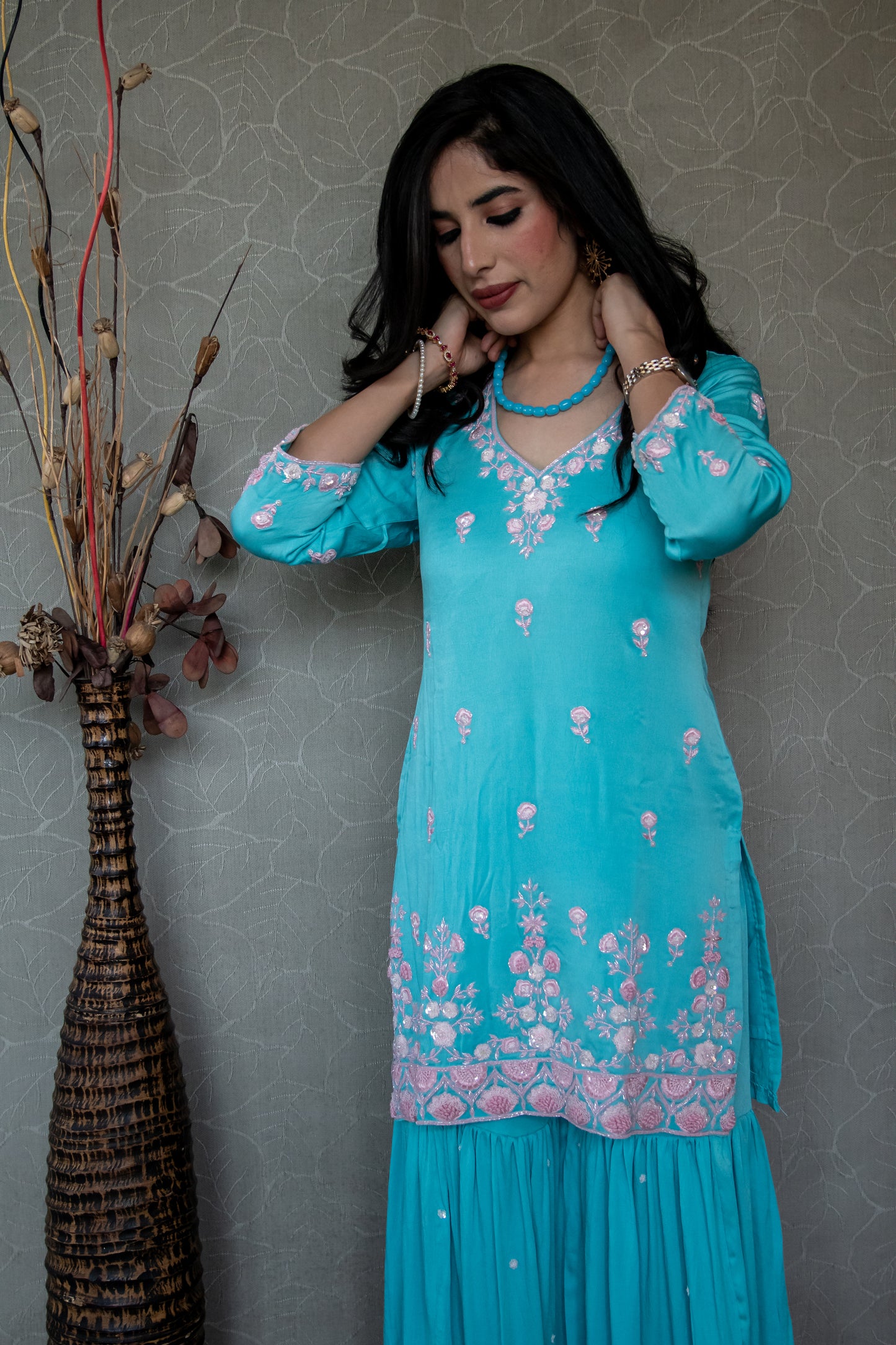 Turquoise Pure Crepe Gharara