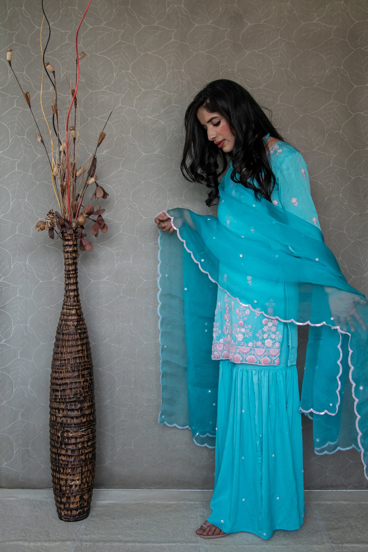 Turquoise Pure Crepe Gharara
