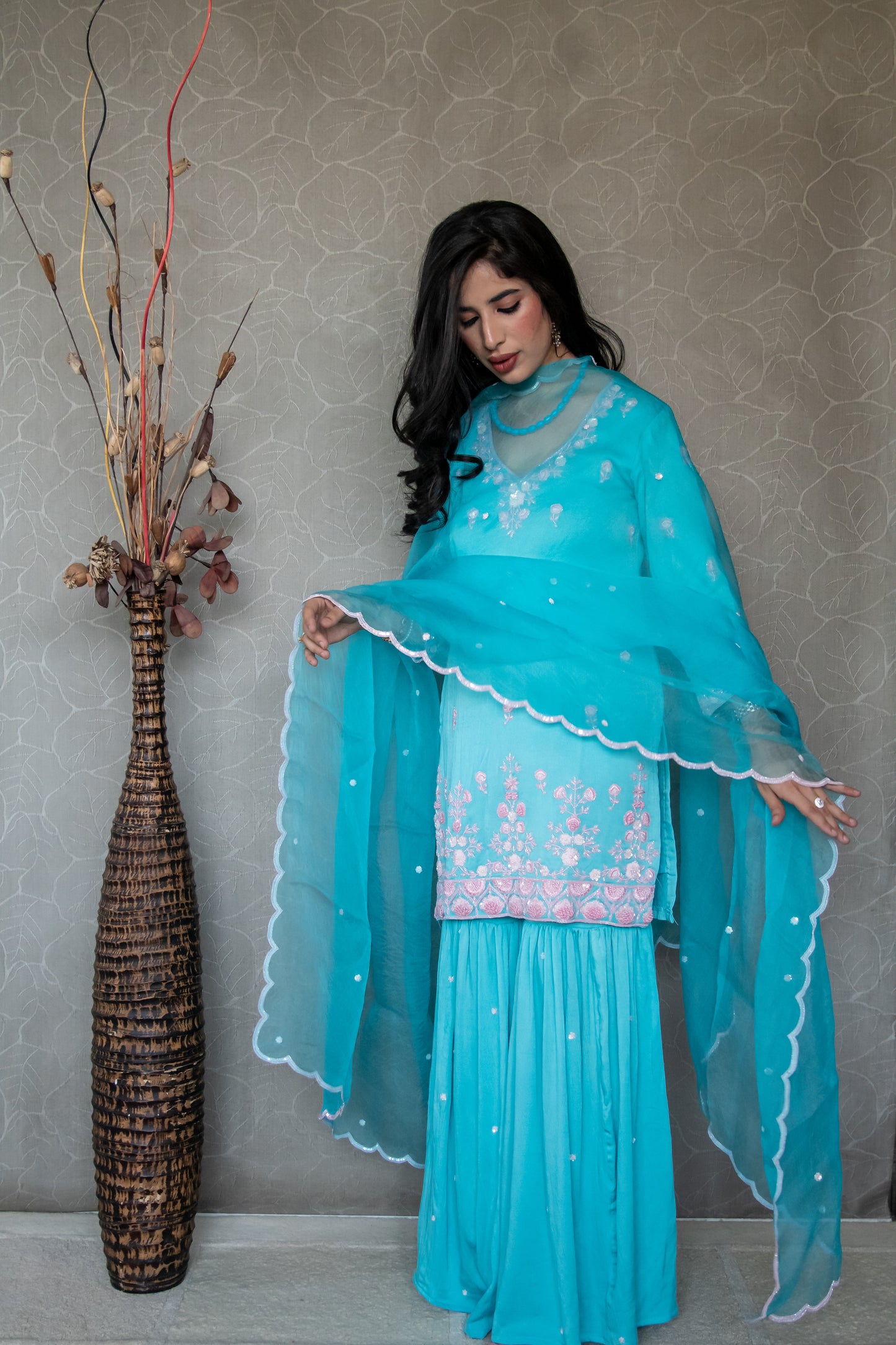 Turquoise Pure Crepe Gharara