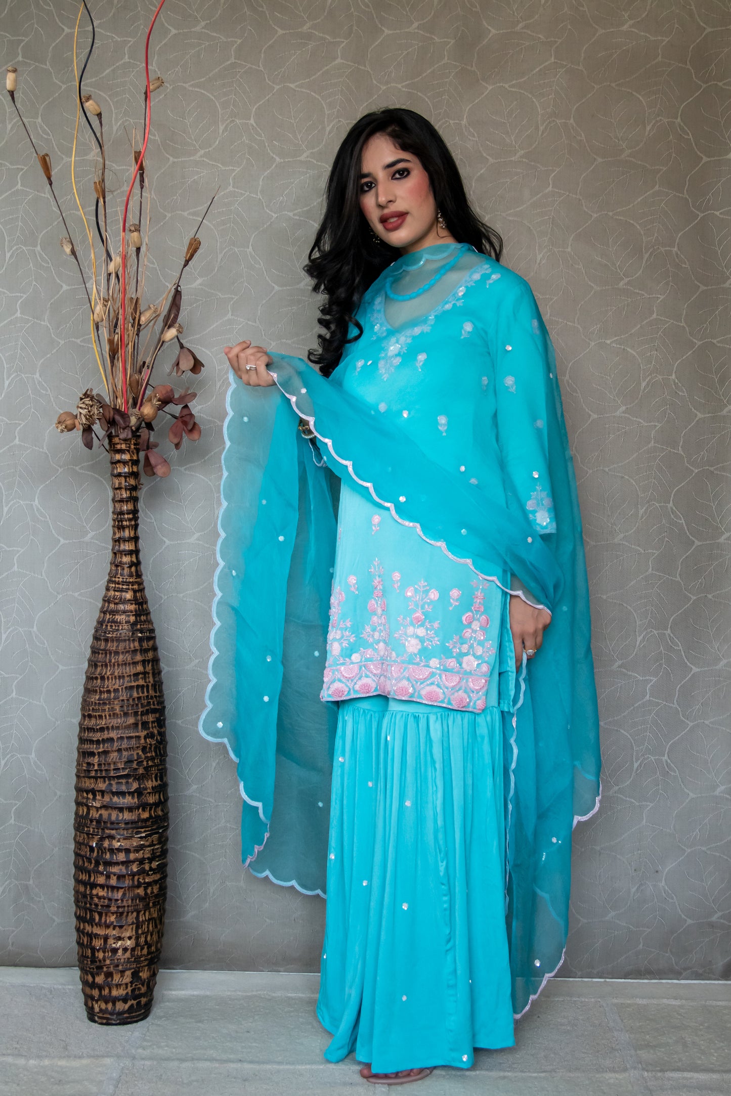 Turquoise Pure Crepe Gharara