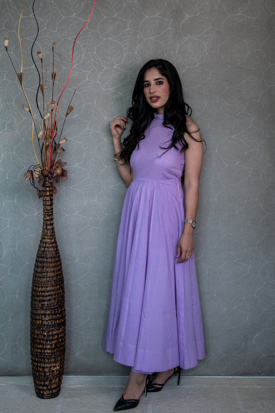 Lilac Cotton Haulter Neck Suit