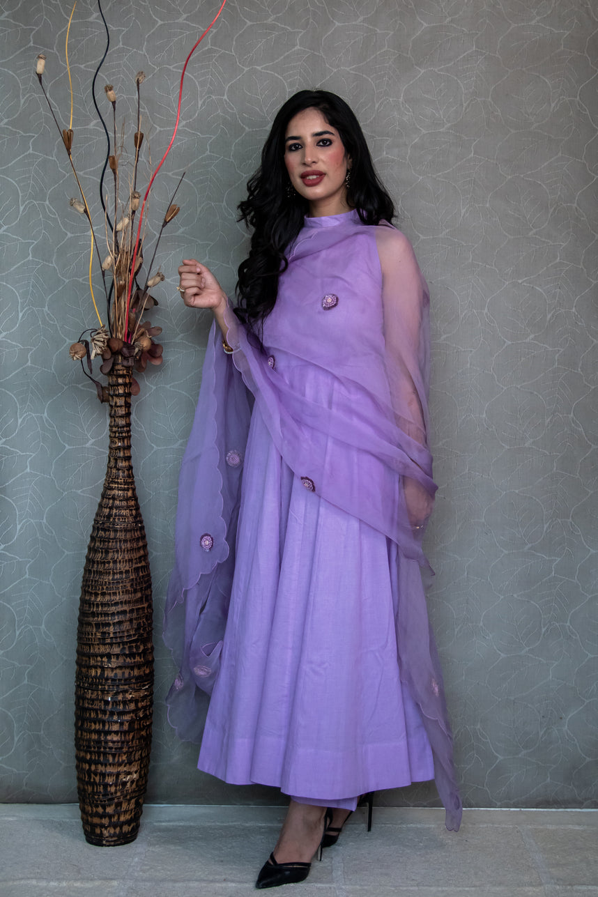 Lilac Cotton Haulter Neck Suit