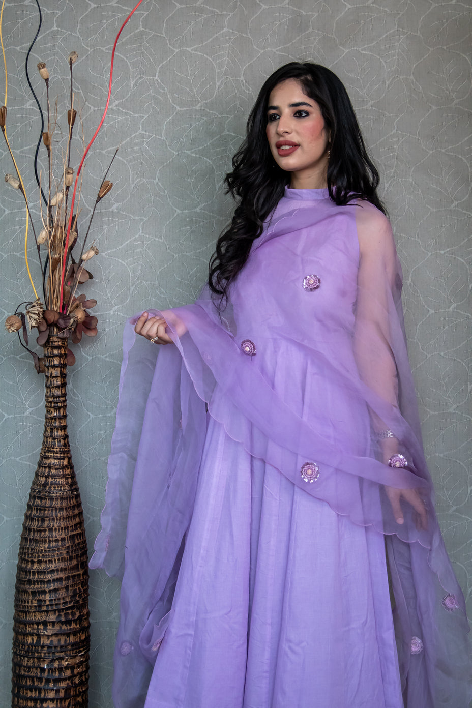 Lilac Cotton Haulter Neck Suit