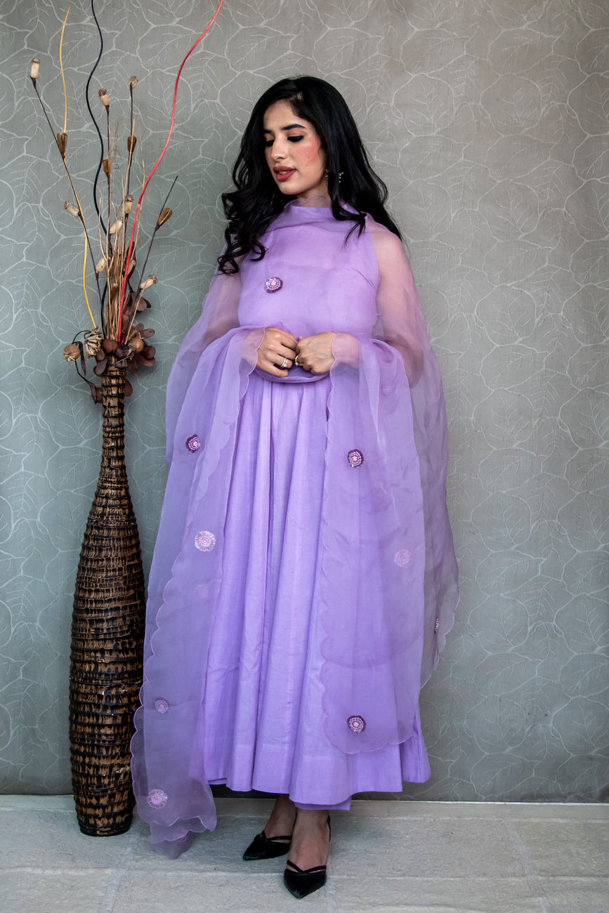 Lilac Cotton Haulter Neck Suit