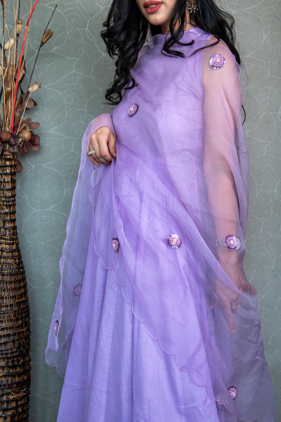 Lilac Cotton Haulter Neck Suit