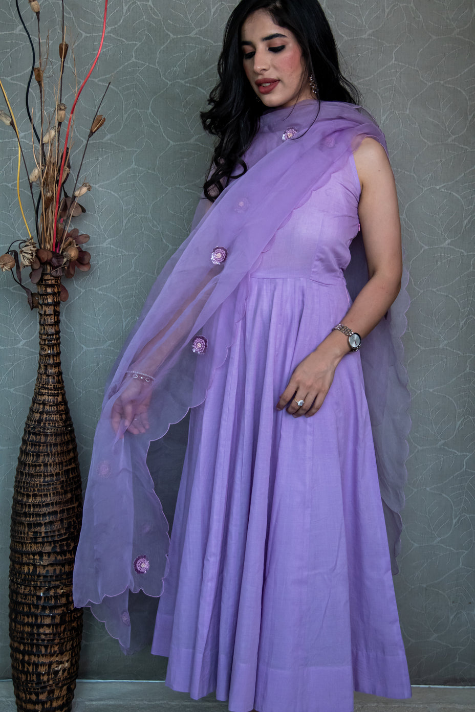 Lilac Cotton Haulter Neck Suit