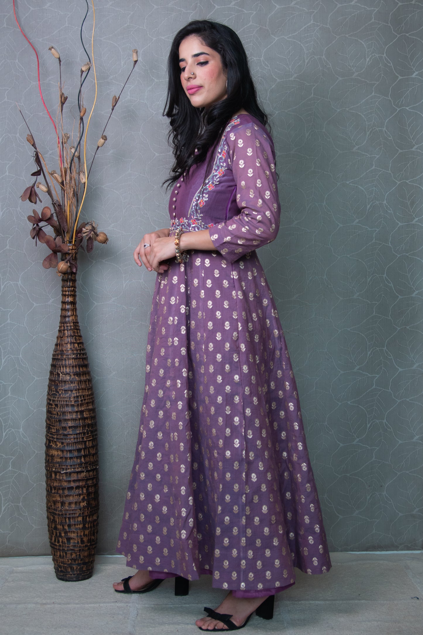 Purple Chanderi Butah Anarkali