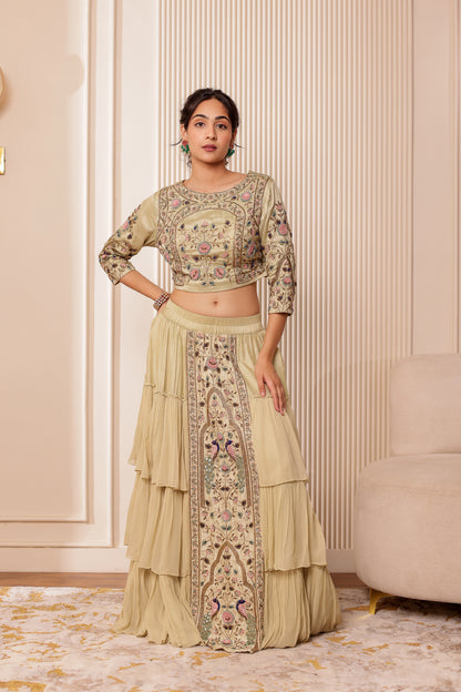 PISTA GREEN HANDEMBROIDERED LEHENGA SET