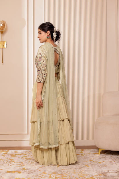 PISTA GREEN HANDEMBROIDERED LEHENGA SET