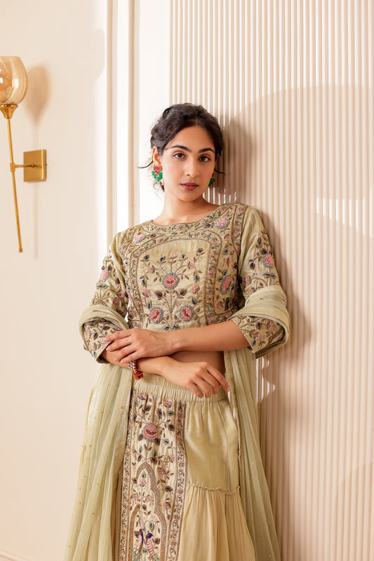 PISTA GREEN HANDEMBROIDERED LEHENGA SET
