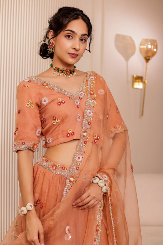 BEIGE HANDEMBROIDERED LEHENGA SET