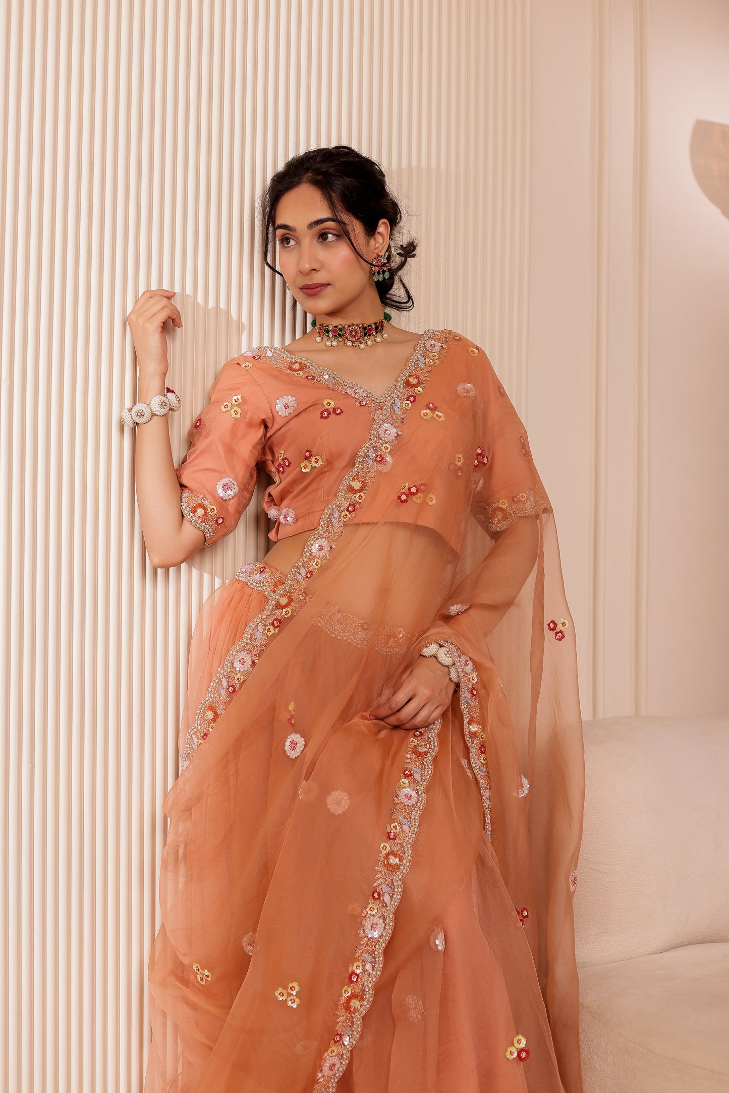 BEIGE HANDEMBROIDERED LEHENGA SET