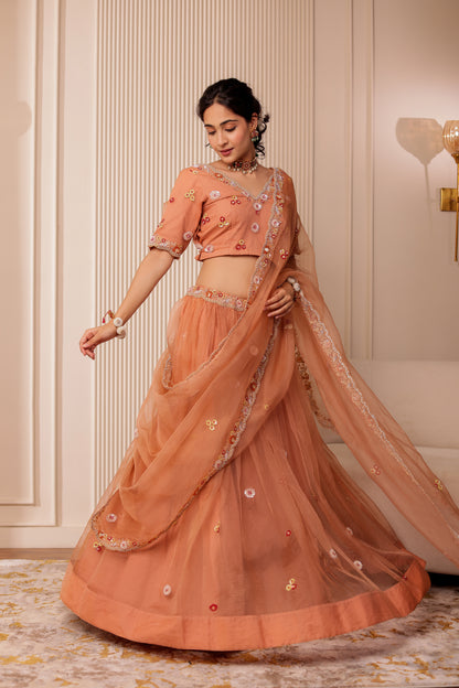 BEIGE HANDEMBROIDERED LEHENGA SET