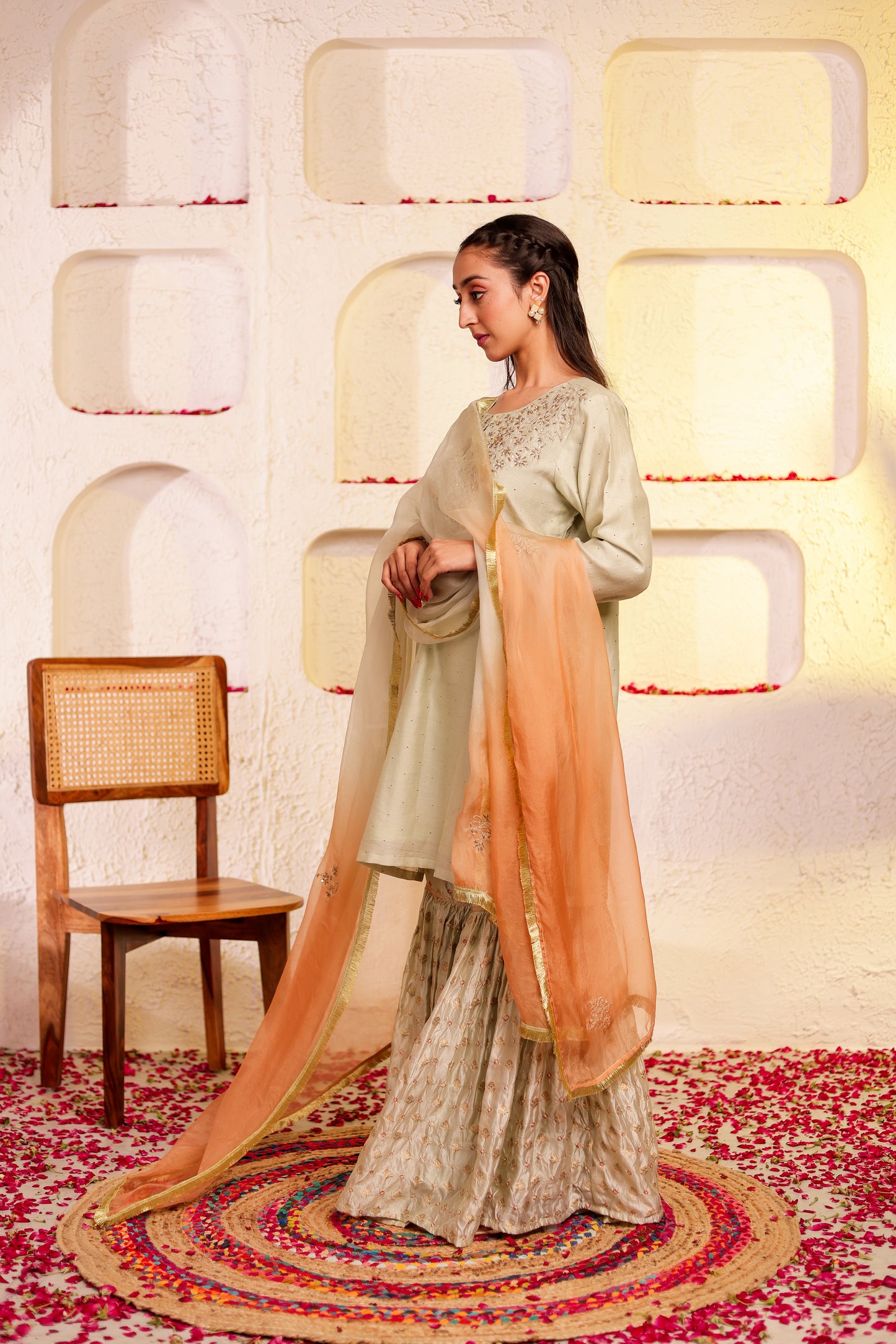 Pista Green Handembroidered Gharara Set