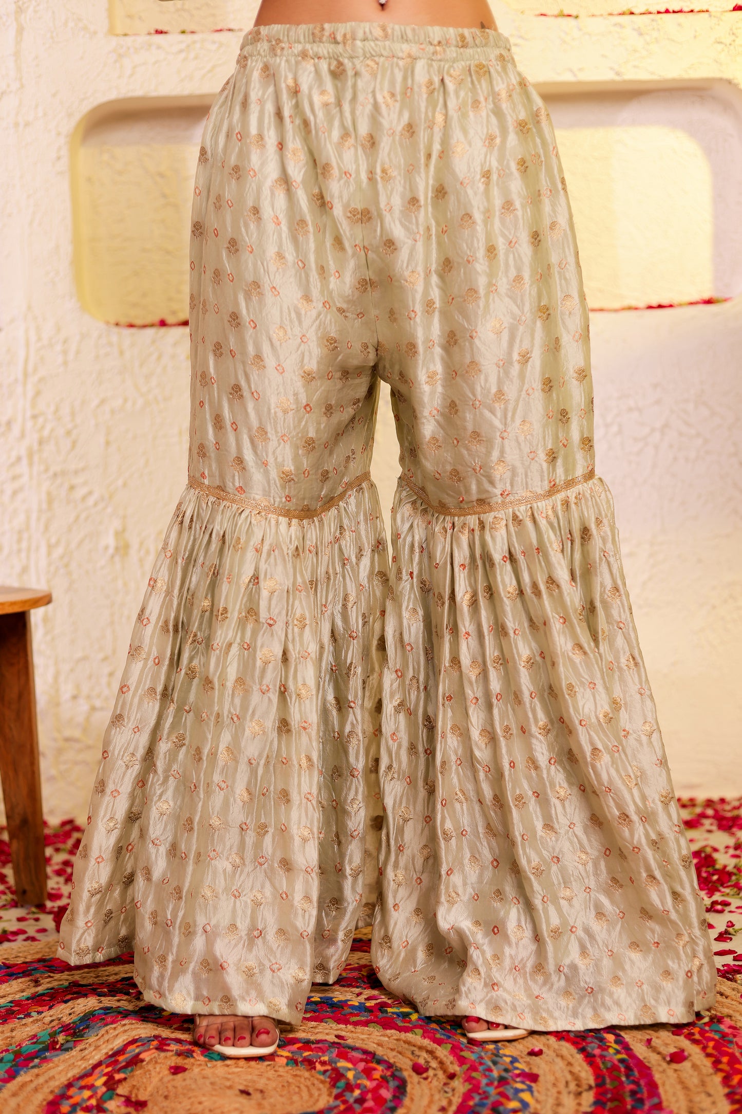 Pista Green Handembroidered Gharara Set