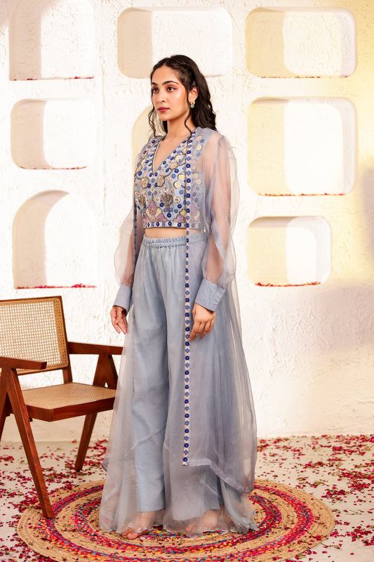 Powder Blue Handembroidered Sharara Set