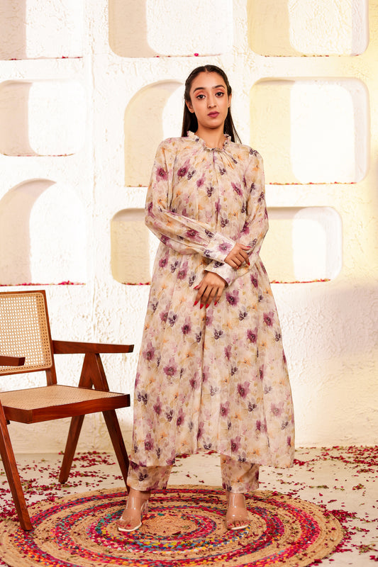 Beige Mul Chanderi Co-ord Set