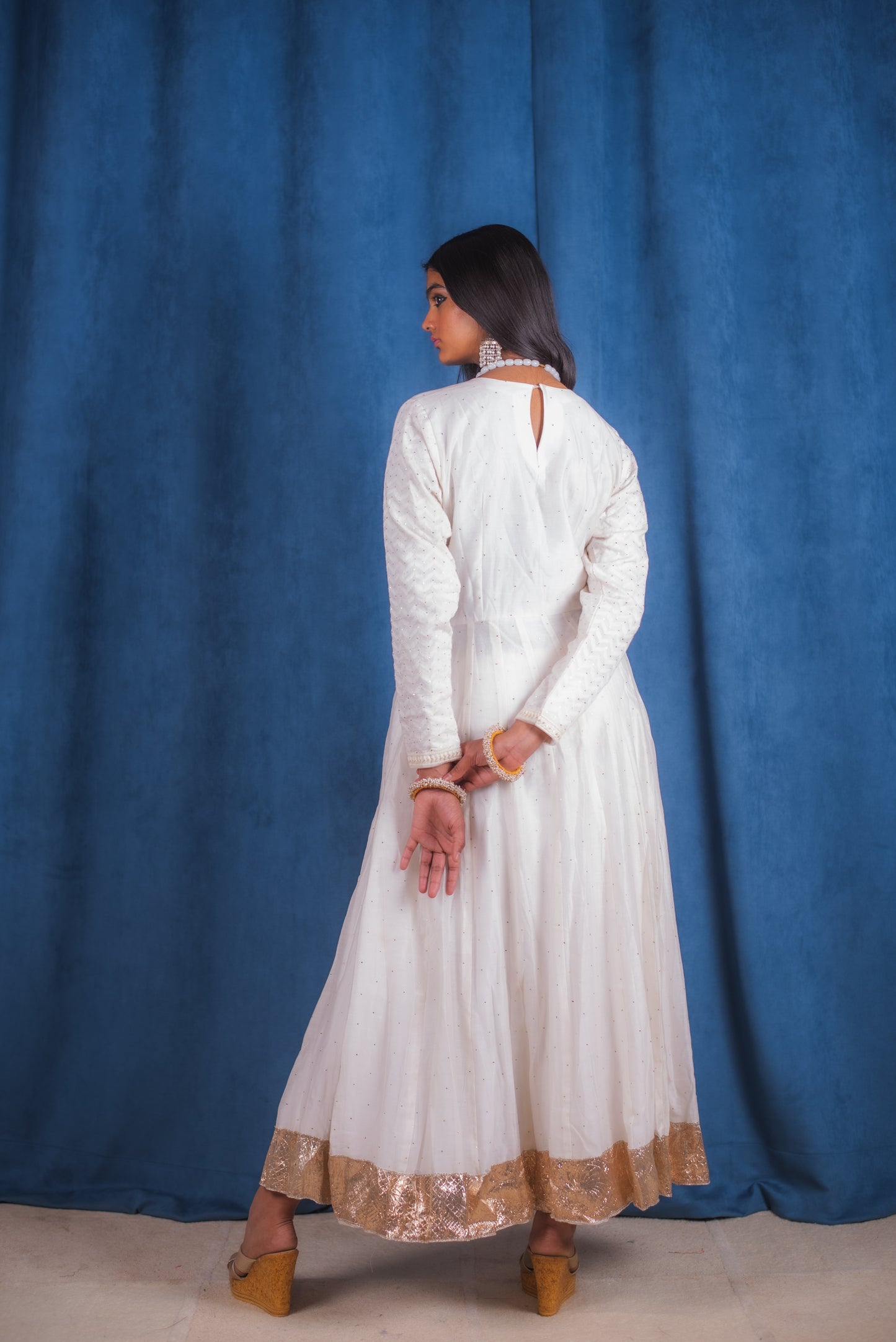 Jasmine White Chanderi Anarkali