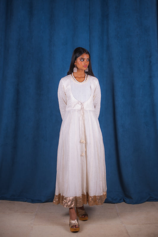 Jasmine White Chanderi Anarkali