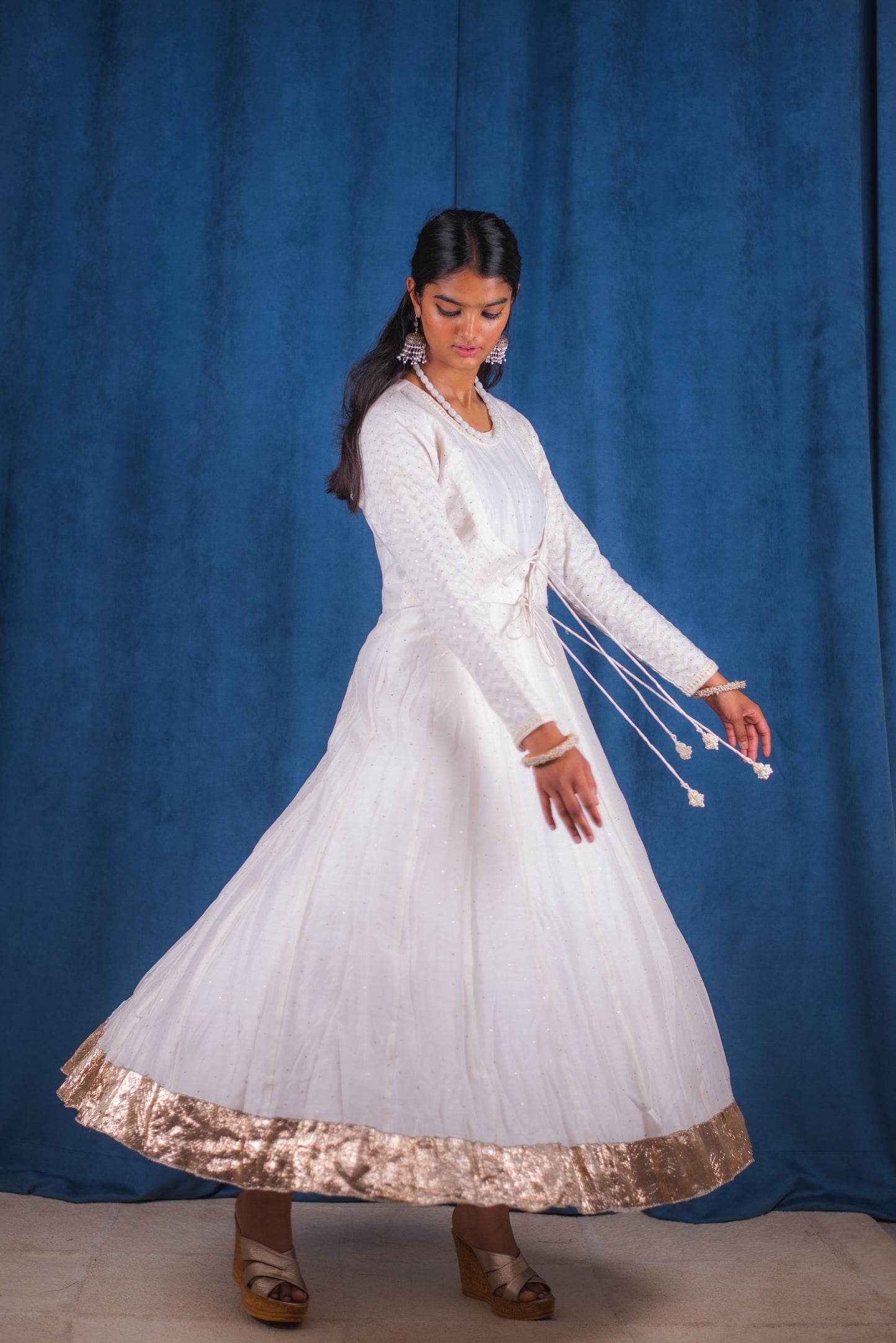 Jasmine White Chanderi Anarkali