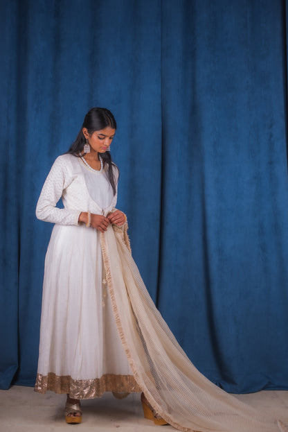 Jasmine White Chanderi Anarkali