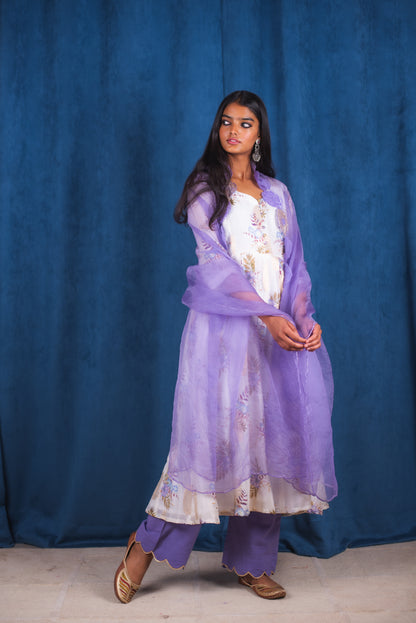 White Digitally Printed Floral Anarkali Set