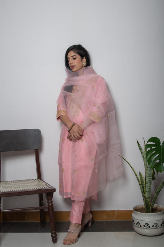 Blush Pink Chanderi Silk Suit