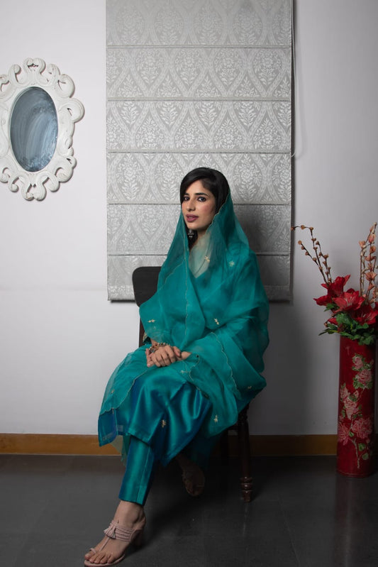 Chanderi Silk Teal Suit
