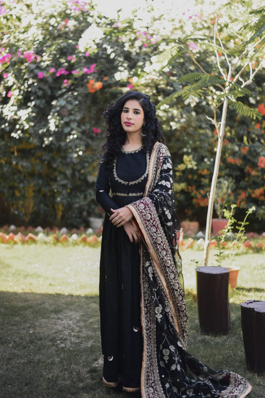 Noor Black Raw Silk Gown