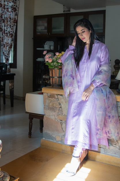 Lilac Silk Suit Floral Dupatta
