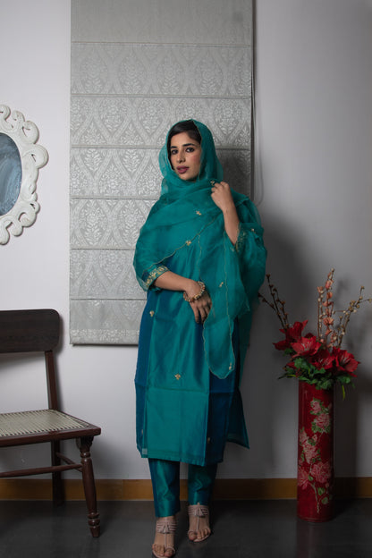 Chanderi Silk Teal Suit