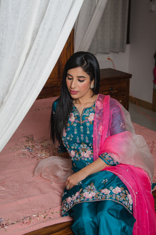 Ocean Blue Embellished Kurta Pants
