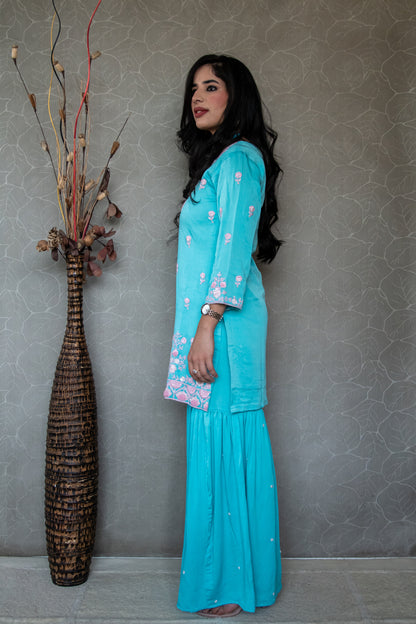 Turquoise Pure Crepe Gharara